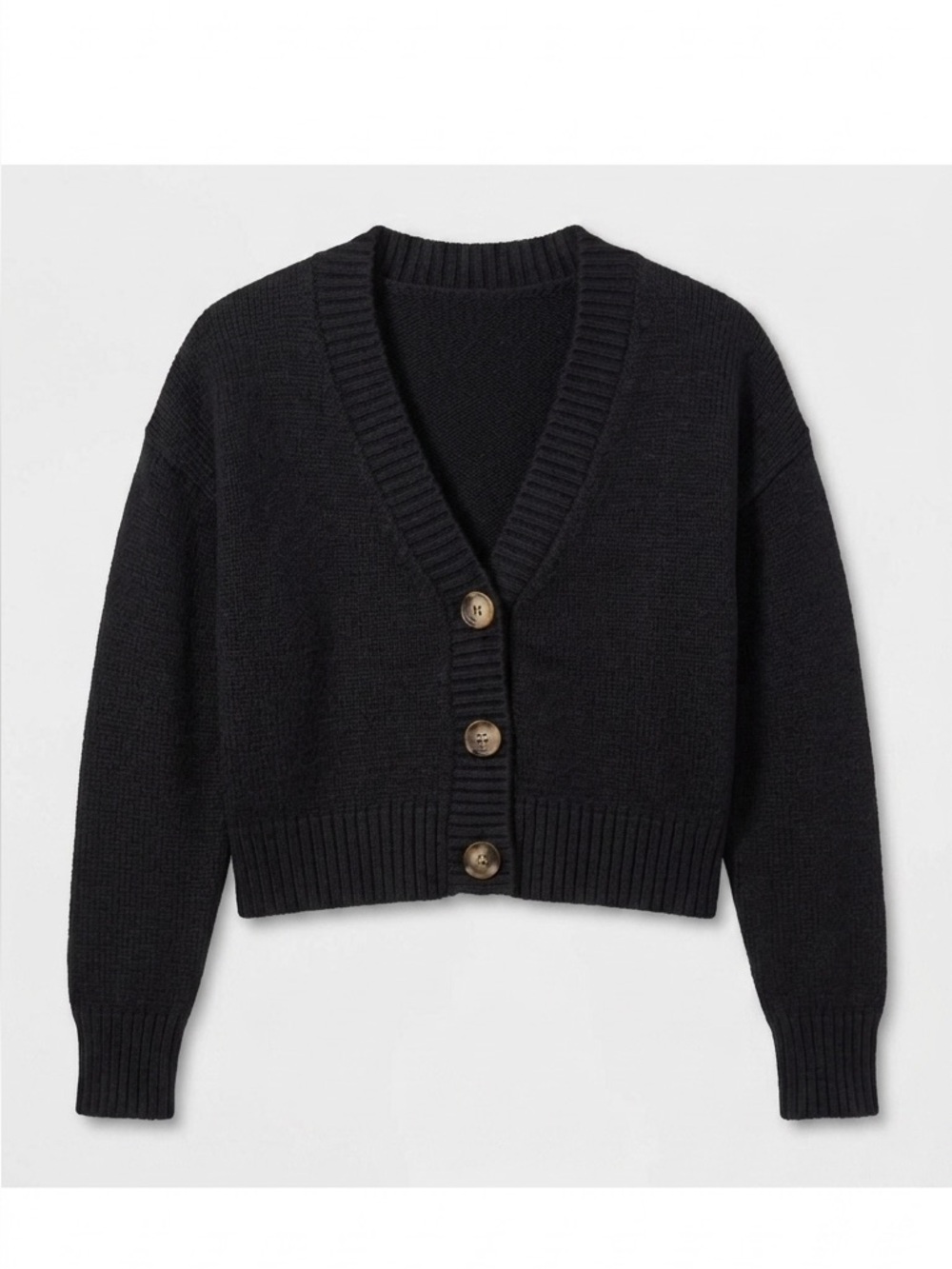 Wild Fable Black Cropped Chunky Knit Cardigan Sweater V Neck Women’s XS